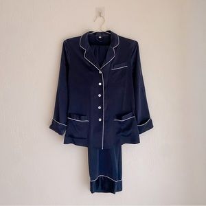 Lilysilk 100% mulberry silk pajamas set M navy blue